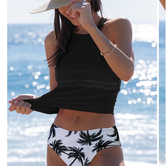 Beachissi tankini. Black top with lace band, black and white bottom. Never worn - Picture 2 of 7